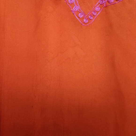 Gretchen Scott XS Orange Pink Sheer Oversized Embroidered BohoTunic Top - Picture 7 of 14